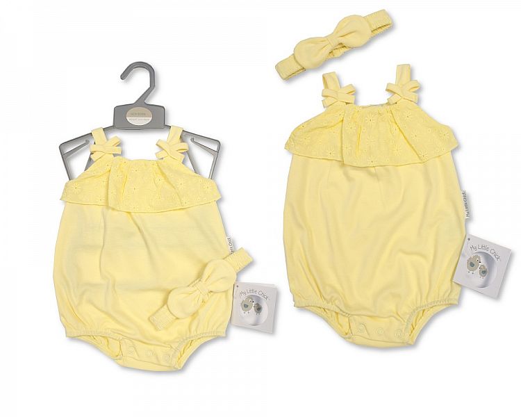 Baby Girls Romper with Bows and Headband - Lemon (NB-6 Months) (PK6) Bis-2120-6049