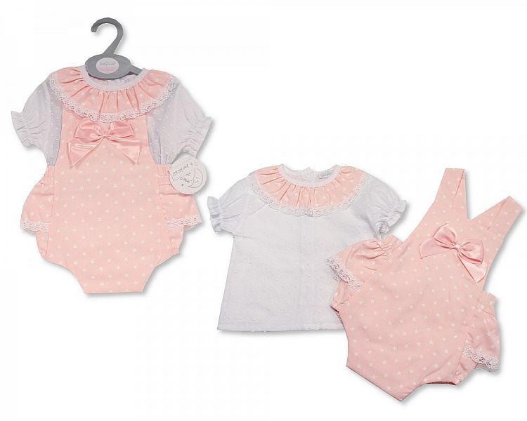 Baby Girls 2 pcs Set with Lace and Bow - (12-24 Months) (PK6) Bis-2120-6051a