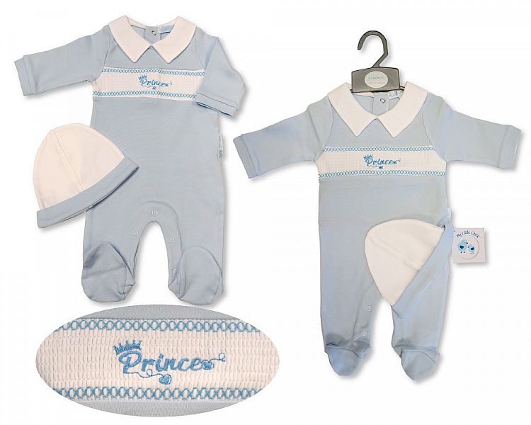 Baby Boys All in One with Hat - Prince (NB-6 Months) (PK6) Bis-2120-6072