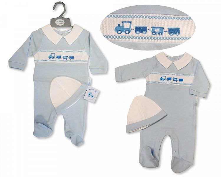 Baby Boys All in One with Hat - Train (NB-6 Months) (PK6) Bis-2120-6073