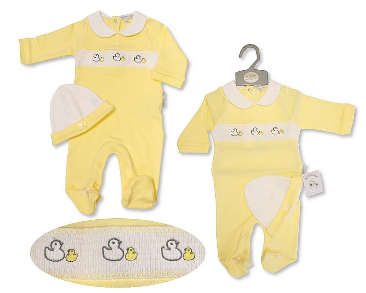 Baby All in One with Smocking and Hat - Ducks (NB-6 Months) (PK6) Bis-2120-6084