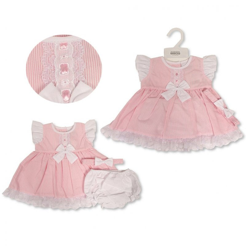 Tiered Baby Dress with Bows, Lace and Embroidery (0-6 Months) (PK6) BIS-2120-6095
