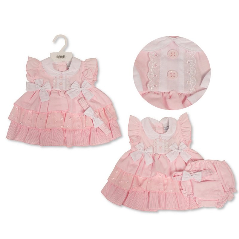 Tiered Baby Dress with Bows, Lace and Embroidery (0-6 Months) (PK6) Bis-2120-6097