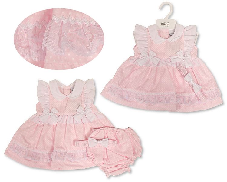 Baby Dress with Bows, Lace and Embroidery (0-6 Months) (PK6) BIS-2120-6098