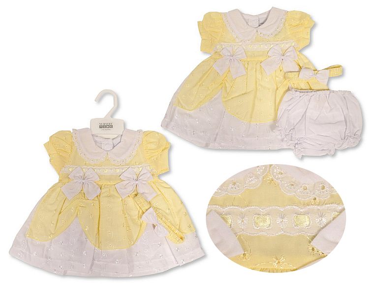 Baby Dress with Bows, Lace and Embroidery (0-6 Months) (PK6) BIS-2120-6099