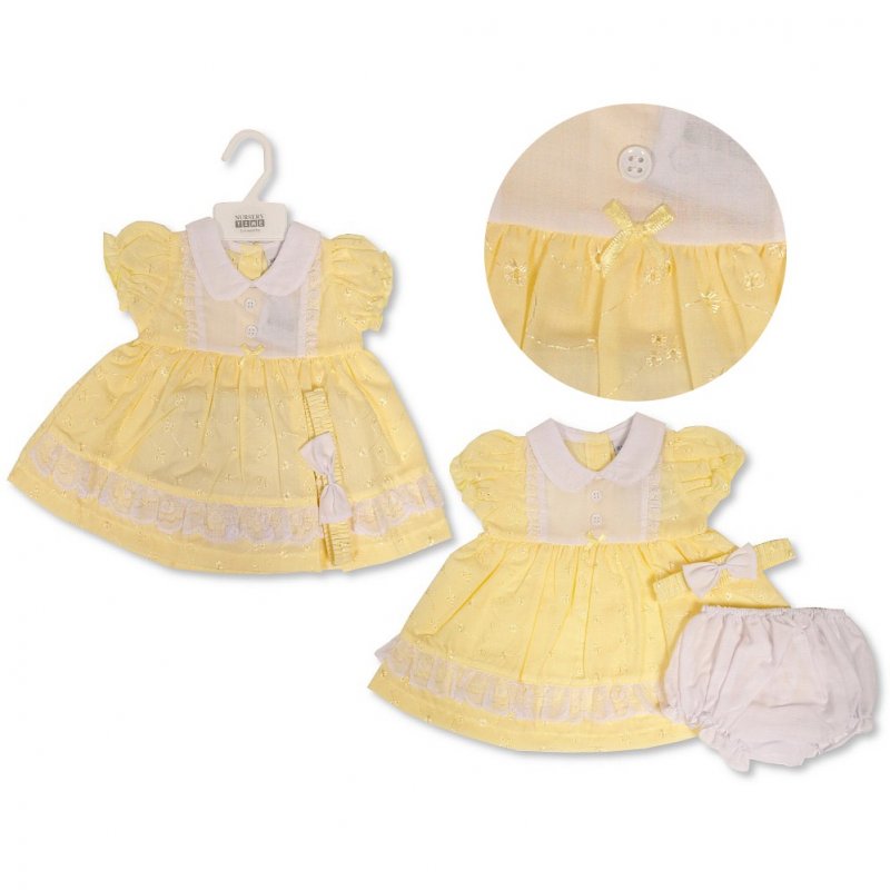 Baby Dress with Bow, Lace and Embroidery (0-6 Months) (PK6) BIS-2120-6104