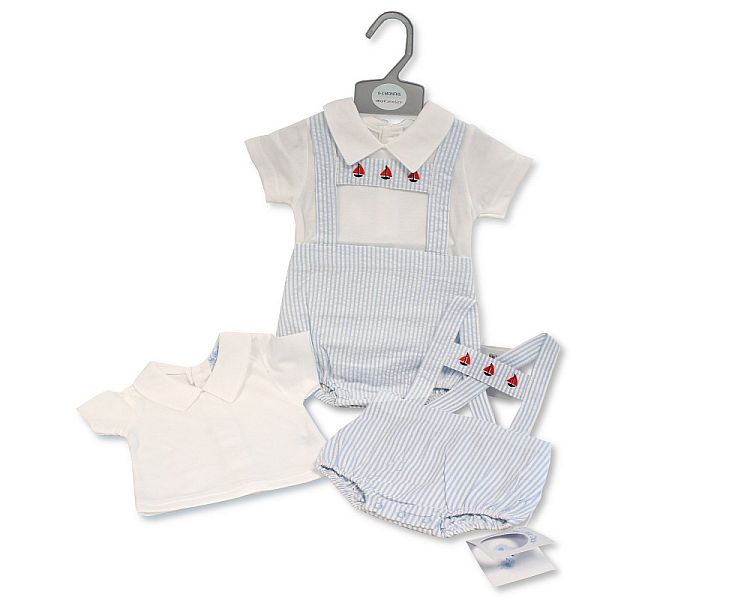 Baby Boys Striped Short Dungaree 2 pcs Set (NB-6m) (PK6) Bis-2120-6110