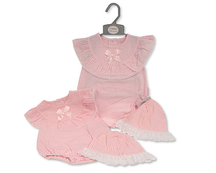 Baby Girls Striped Short Romper with Bow and Hat (NB-6m) (PK6) Bis-2120-6114