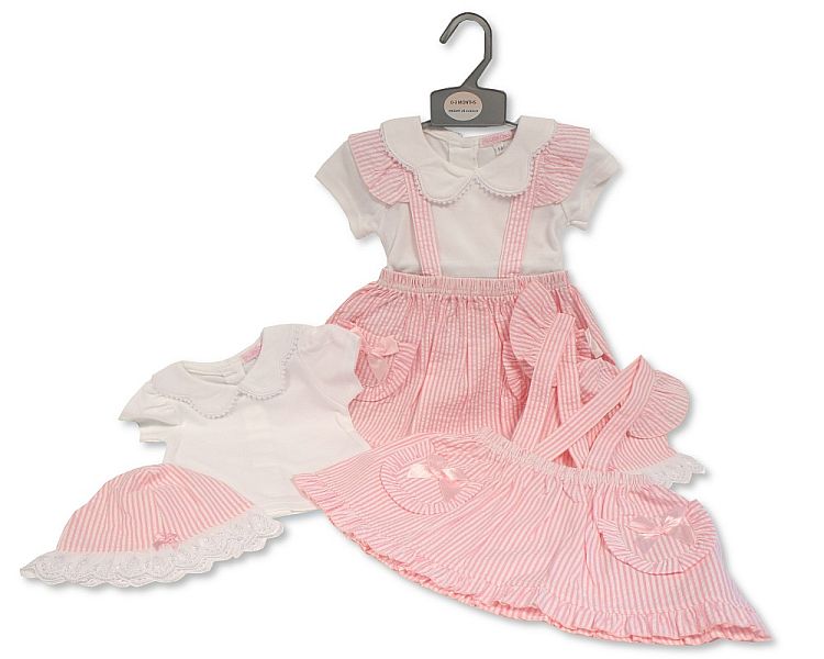 Baby Girls Striped 2 pcs Dress Set with Bows and Hat (NB-6m) (PK6) BIS-2120-6116