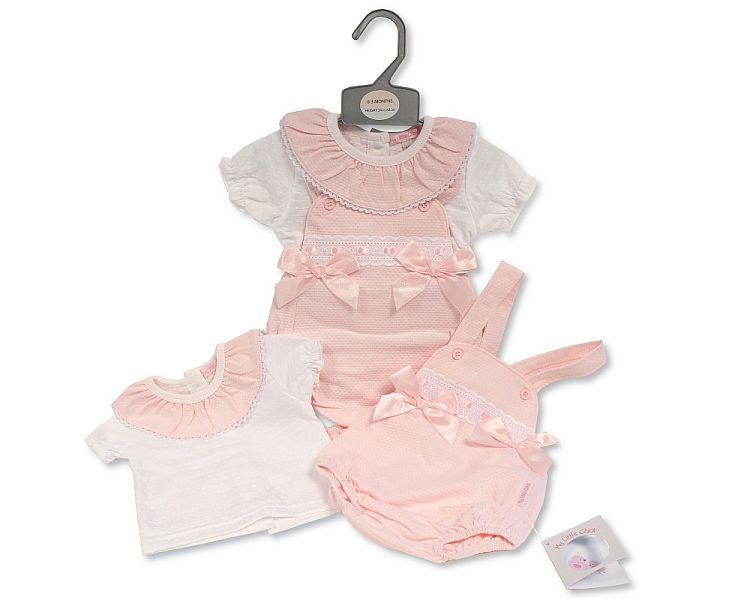 Baby Girls Short 2 pcs Dungaree Set with Bows and Lace (NB-6m) (PK6) BIS-2120-6120