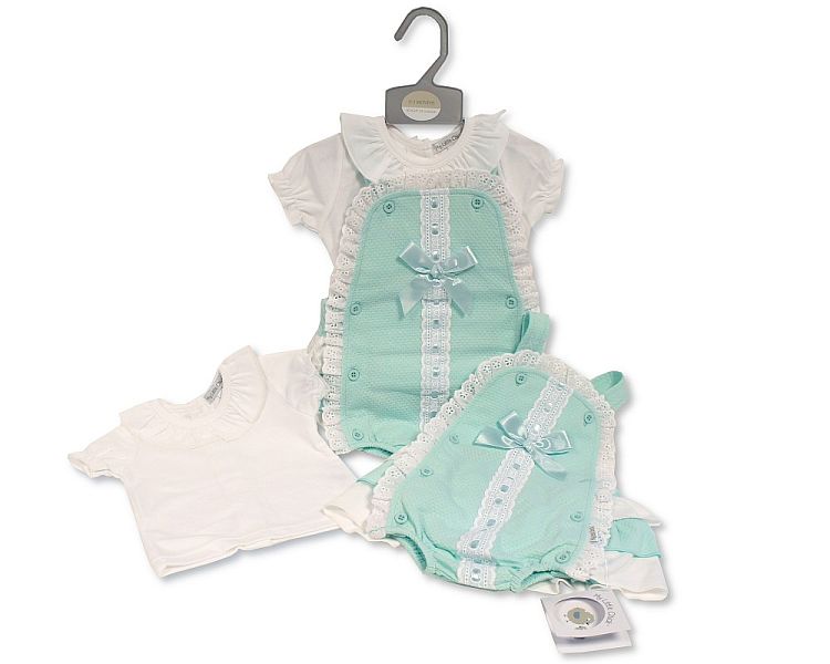 Baby Girls Short 2 pcs Romper Set with Bow and Lace (NB-6m) (PK6) BIS-2120-6122
