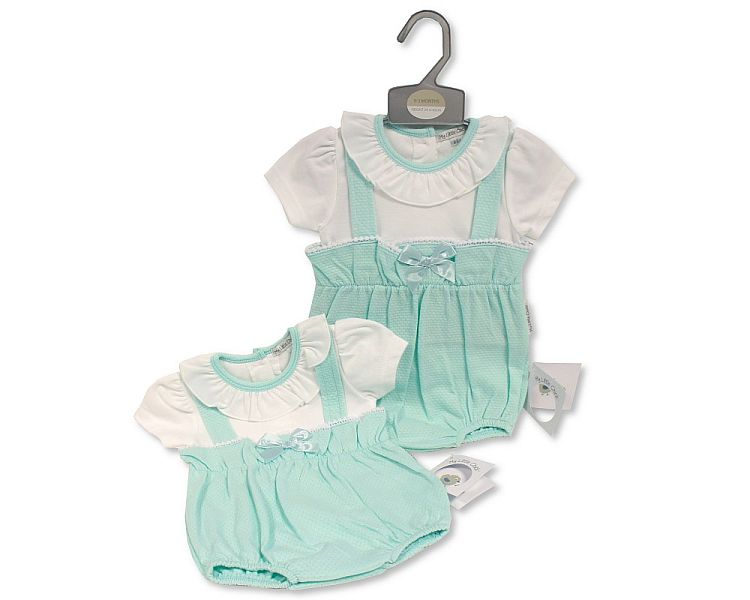 Baby Girls Faux 2 pcs Dungaree Set with Bow and Lace (NB-6m) (PK6) BIS-2120-6123