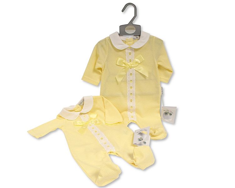 Baby Girls Long Romper with Bow and Lace (NB-6m) (PK6) BIS-2120-6125