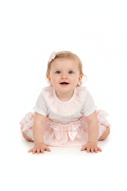 Baby Girls Skirt Set with Bows and Lace - Pink - (12-24m) (PK6) BIS-2120-6130a