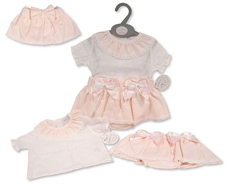 Baby Girls Skirt Set with Bows and Lace - Pink - (12-24m) (PK6) BIS-2120-6130a