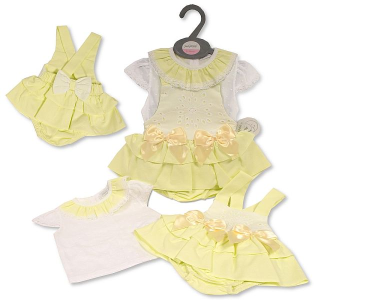 Baby Girls Dress Set with Bows and Lace - Lemon - (12-24m) (PK6) BIS-2120-6134a