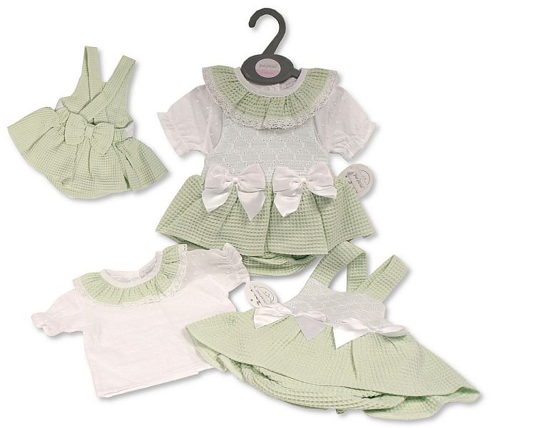 Baby Girls Dress Set with Bows and Lace - Sage (0-12 Months) (PK6) Bis-2120-6136