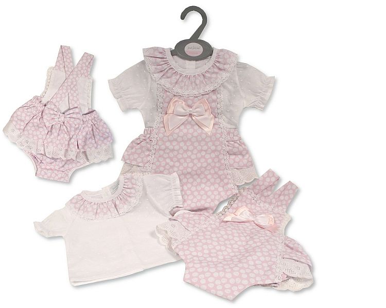 Baby Girls Dungaree Set with Bows and Lace - Purple (0-12 Months) (PK6) Bis-2120-6138