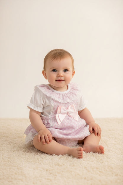 Baby Girls Dungaree Set with Bows and Lace - Purple - (12-24m) (PK6) BIS-2120-6138a