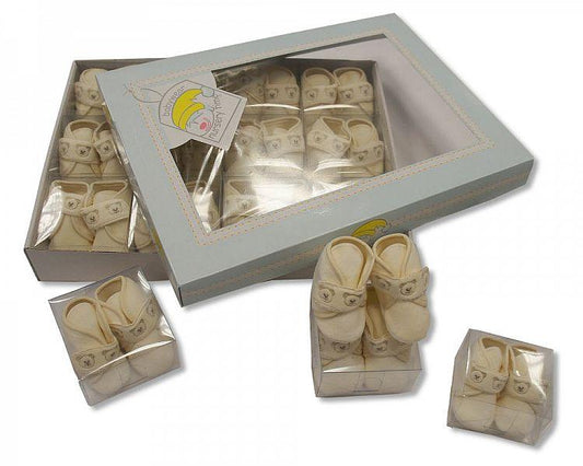 Baby Booties with Embroidery-Cream-314c - Kidswholesale.co.uk