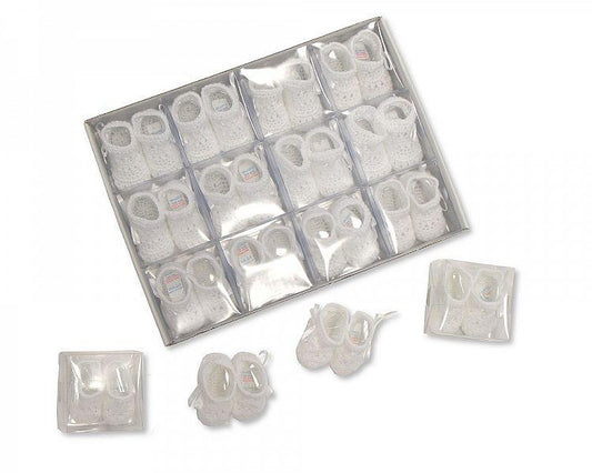 Hand Knitted Baby Booties in Box - White - 320 - Kidswholesale.co.uk