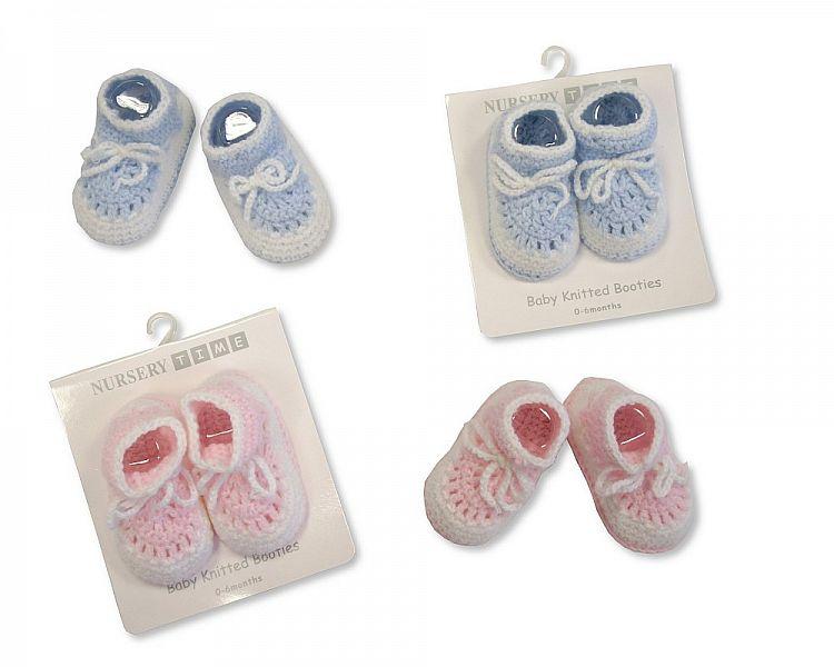 Knitted Baby Booties - Pink and Sky - 330 - Kidswholesale.co.uk