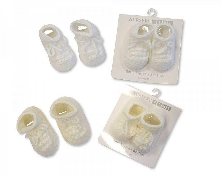 Knitted Baby Booties - White and Cream - 335 - Kidswholesale.co.uk