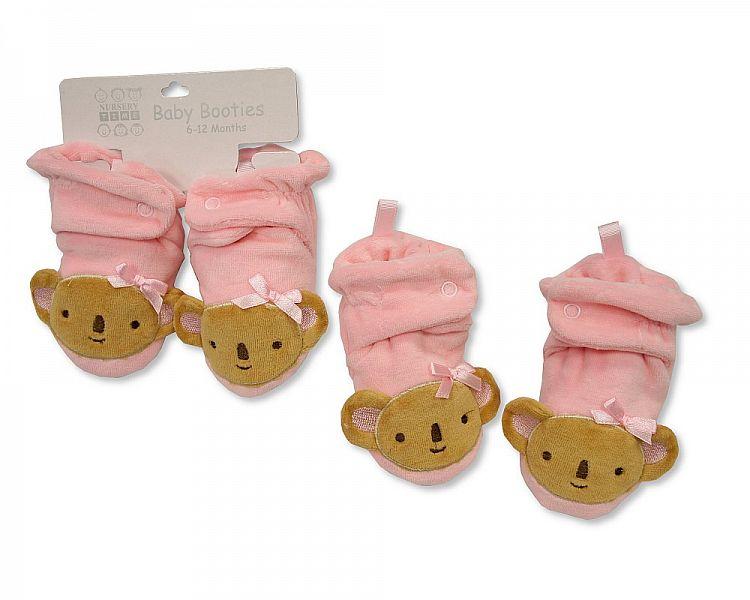 Baby Velour Booties - Pink-338 - Kidswholesale.co.uk