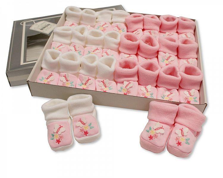 Baby Booties with Embroidery - Butterfly BSS-116-351 - Kidswholesale.co.uk