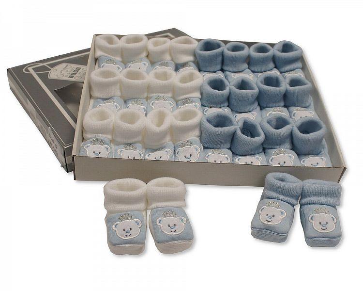 Baby Booties with Embroidery - Prince (0-3 MONTHS) Bss-116-352 - Kidswholesale.co.uk