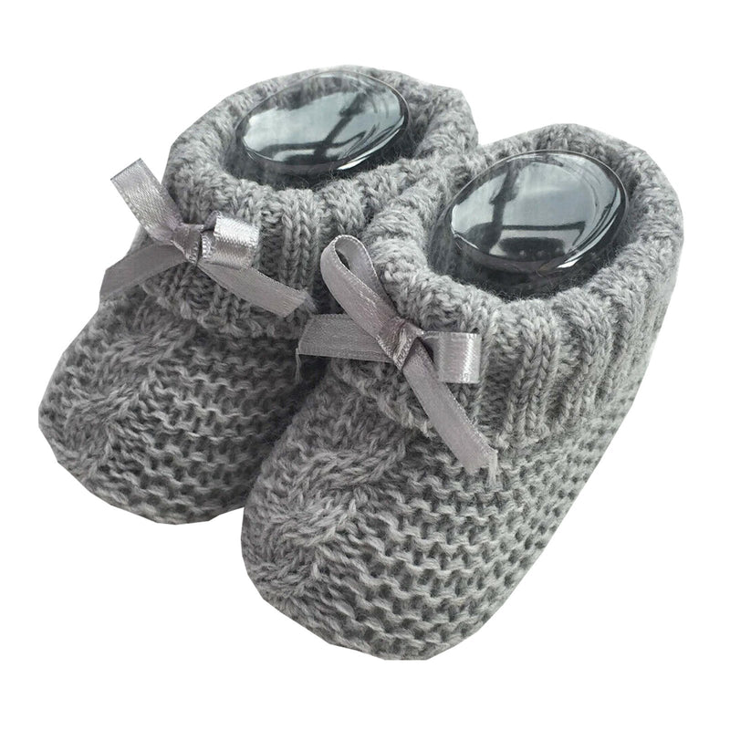 Knitted Baby Booties With Bow- Grey (0-3 Months) Bss-116-354 G - Kidswholesale.co.uk