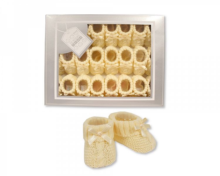 Knitted Baby Booties With Bow- Lemon (0-3 Months) Bss-116-354 L