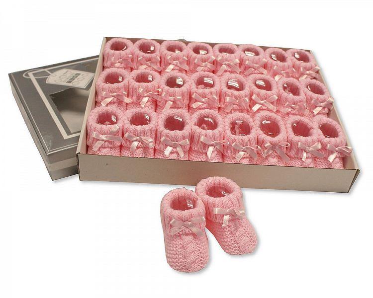 Knitted Baby Booties With Bow- Pink (0-3 Months) Bss-116-354p - Kidswholesale.co.uk