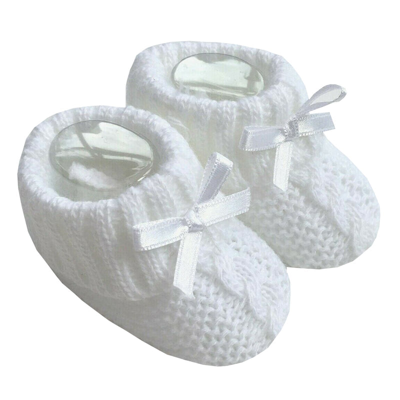 Knitted Baby Booties With Bow- White (0-3 Months) Bss-116-354W - Kidswholesale.co.uk