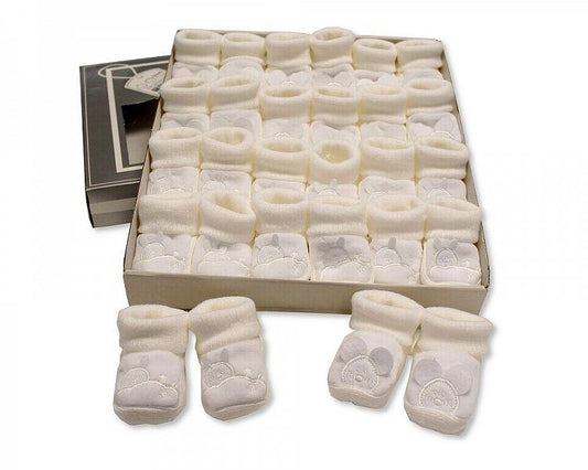 Baby Booties with Embroidery - Rabbit/ Mouse - White (0-3 Months) BSS-116-358 - Kidswholesale.co.uk