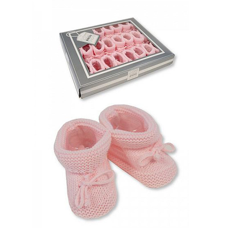 Knitted Tie-Up Baby Booties-Pink (0-3 Months) Bss-116-359P - Kidswholesale.co.uk