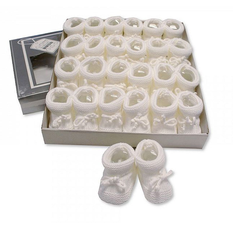 Knitted Tie-Up Baby Booties-White (0-3 Months) Bss-116-359w - Kidswholesale.co.uk
