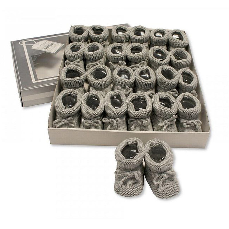 Knitted Tie-Up Baby Booties-Grey (0-3 Months) Bss-116-359G - Kidswholesale.co.uk