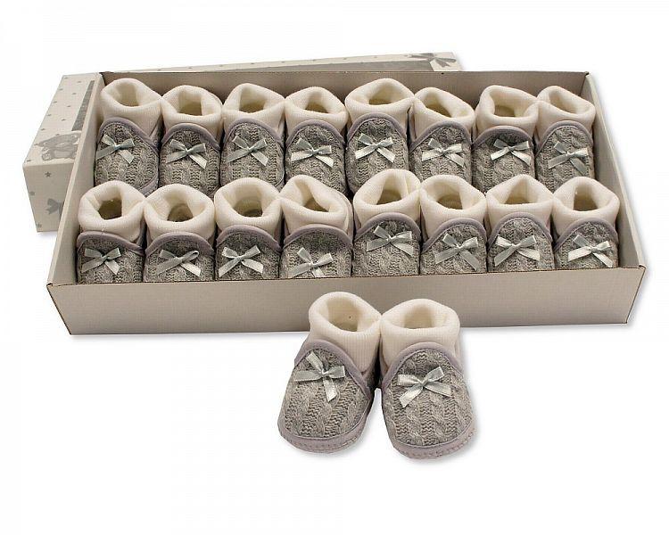 Knitted Baby Booties with Socks and Bow - Grey BSS-116-363g - Kidswholesale.co.uk