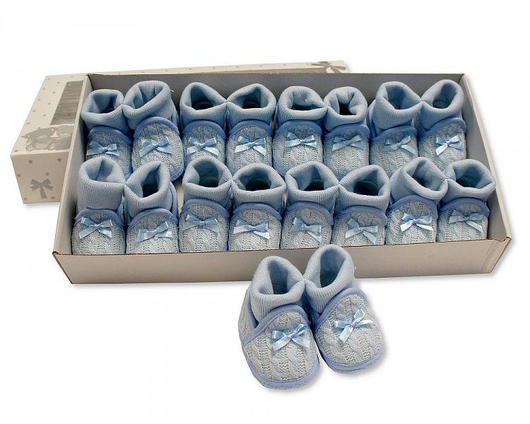 Knitted Baby Booties with Socks and Bow - Sky BSS-116-363s - Kidswholesale.co.uk