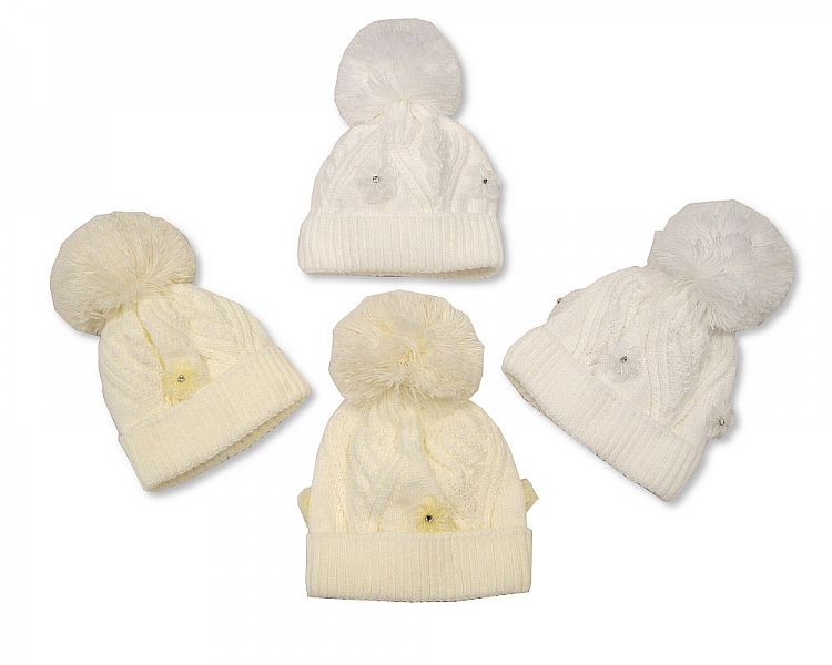 Baby Girls Pom-Pom Hat with Cotton Lining (0-9 Months) Bw 0503-0311