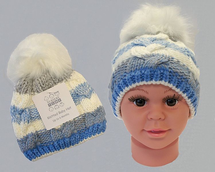Baby Boys Knitted Pom-Pom Hat with Lining (0-12 Months) Bw 0503-0333s