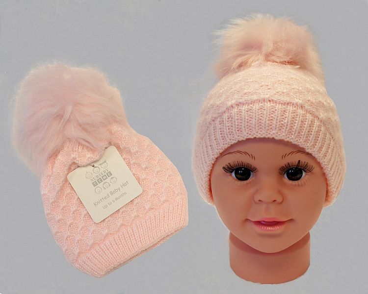 Baby Girls Knitted Pom-Pom Hat (0-12 Months) Bw 0503-0334p