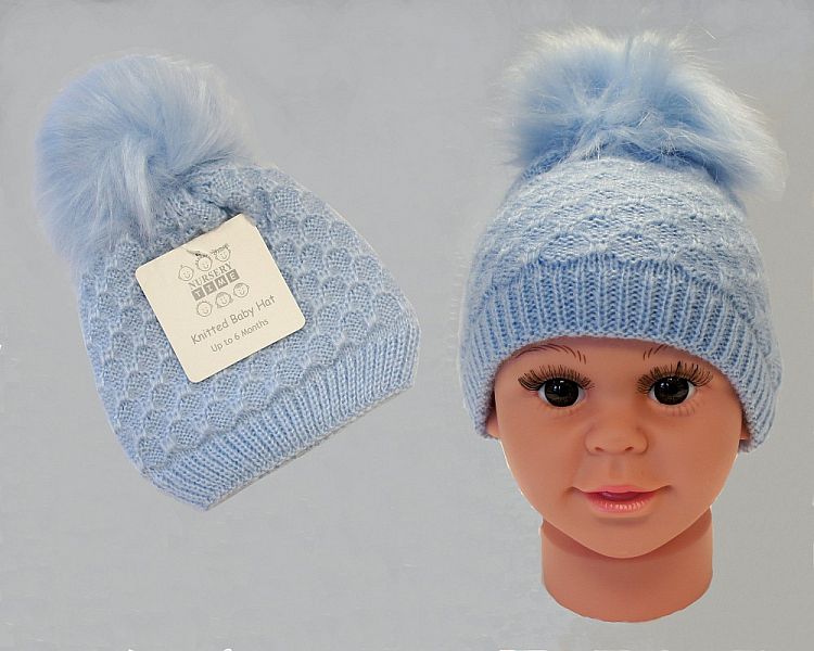 Baby Boys Knitted Pom-Pom Hat (0-12 Months) Bw 0503-0334s