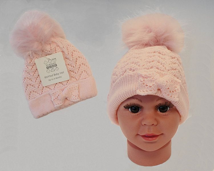 Baby Girls Knitted Pom-Pom Hat (0-12 Months) Bw 0503-0335p
