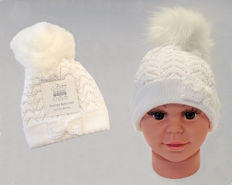 Baby Girls Knitted Pom-Pom Hat (0-12 Months) Bw 0503-0335w
