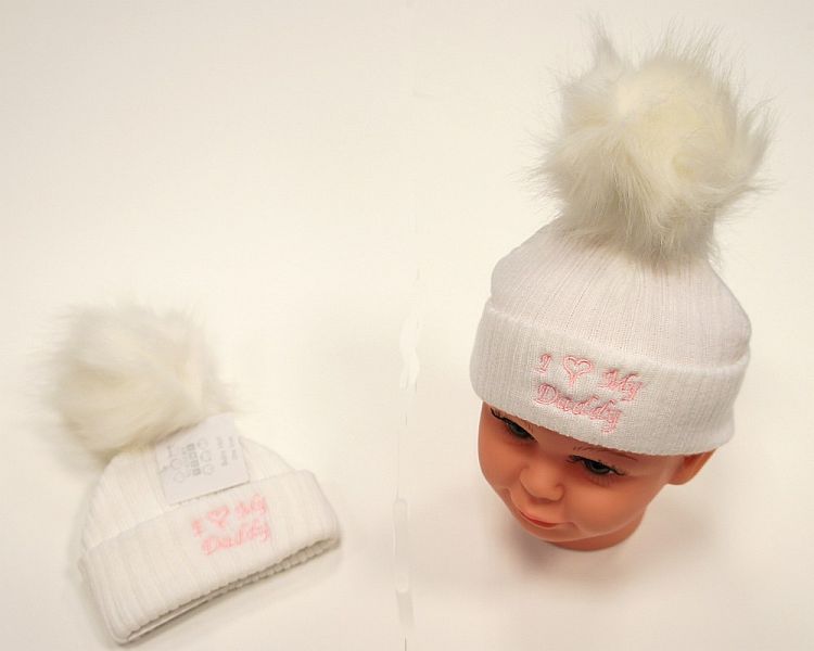 Baby Girls Knitted Pompom Hat - I Love Daddy (0-6 Months) Bw-0503-0472
