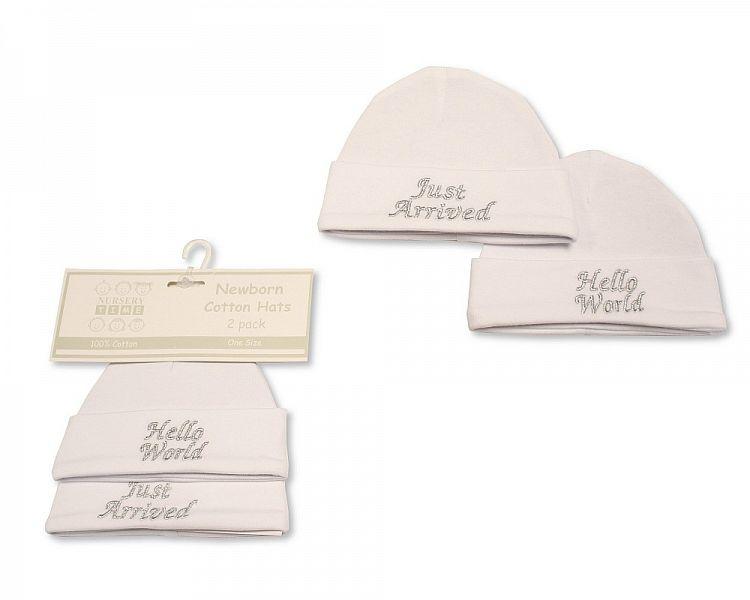 Baby Hats 2-Pack - Hello World/ Just Arrived (Bw-0503-0479) - Kidswholesale.co.uk