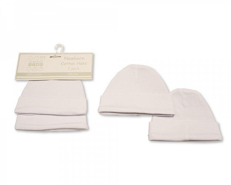 Baby Hats 2-Pack - Plain White (Bw-0503-0480) - Kidswholesale.co.uk
