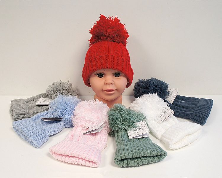Baby Knitted Pom-Pom Hat - 7 Colours - Medium/ Large (PK6) Bw-0503-0621